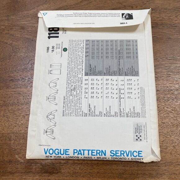 Vintage Vogue Sewing Pattern 1186 Oscar de la Renta Designer Top & Skirt Sz 10 - Picture 6 of 10